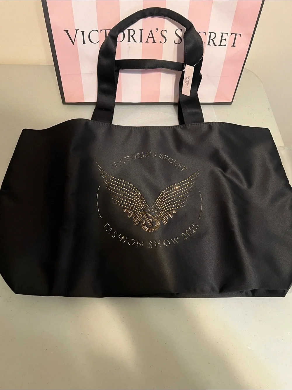 Victoria's Secret Black Tote with Gold Studded Wing Logo